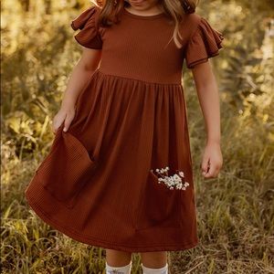 Girls Papper Apparel Rust flutter sleeve dress